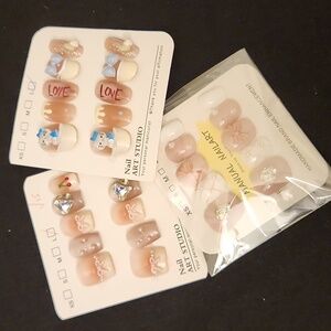 Press-On Nails - Pink, Gray, Silver